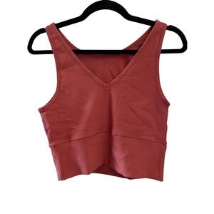 Zella Ribbed V Neck Cropped Tank Top Women's Size M Coral Athletic Workout NWOT